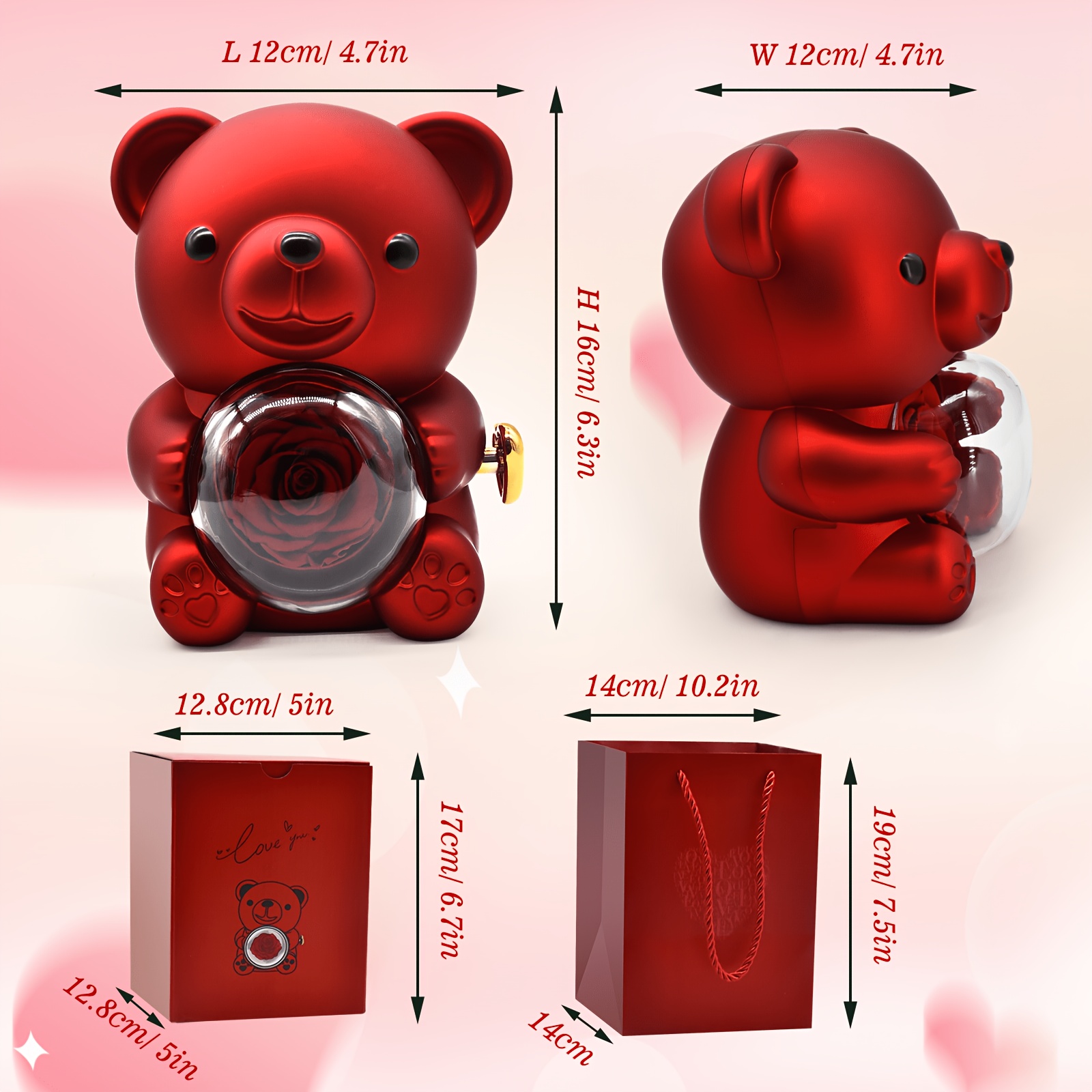 Romantic Red Bear Rose Keepsake Box